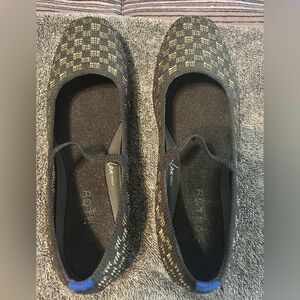 Rothy's Black and Gold Checkered Flats